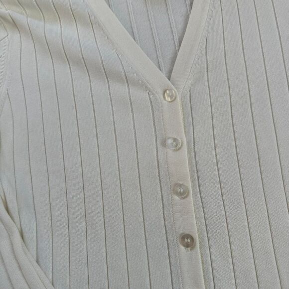 Vintage button down cotton white Cardigan medium preppy fall - Picture 3 of 7